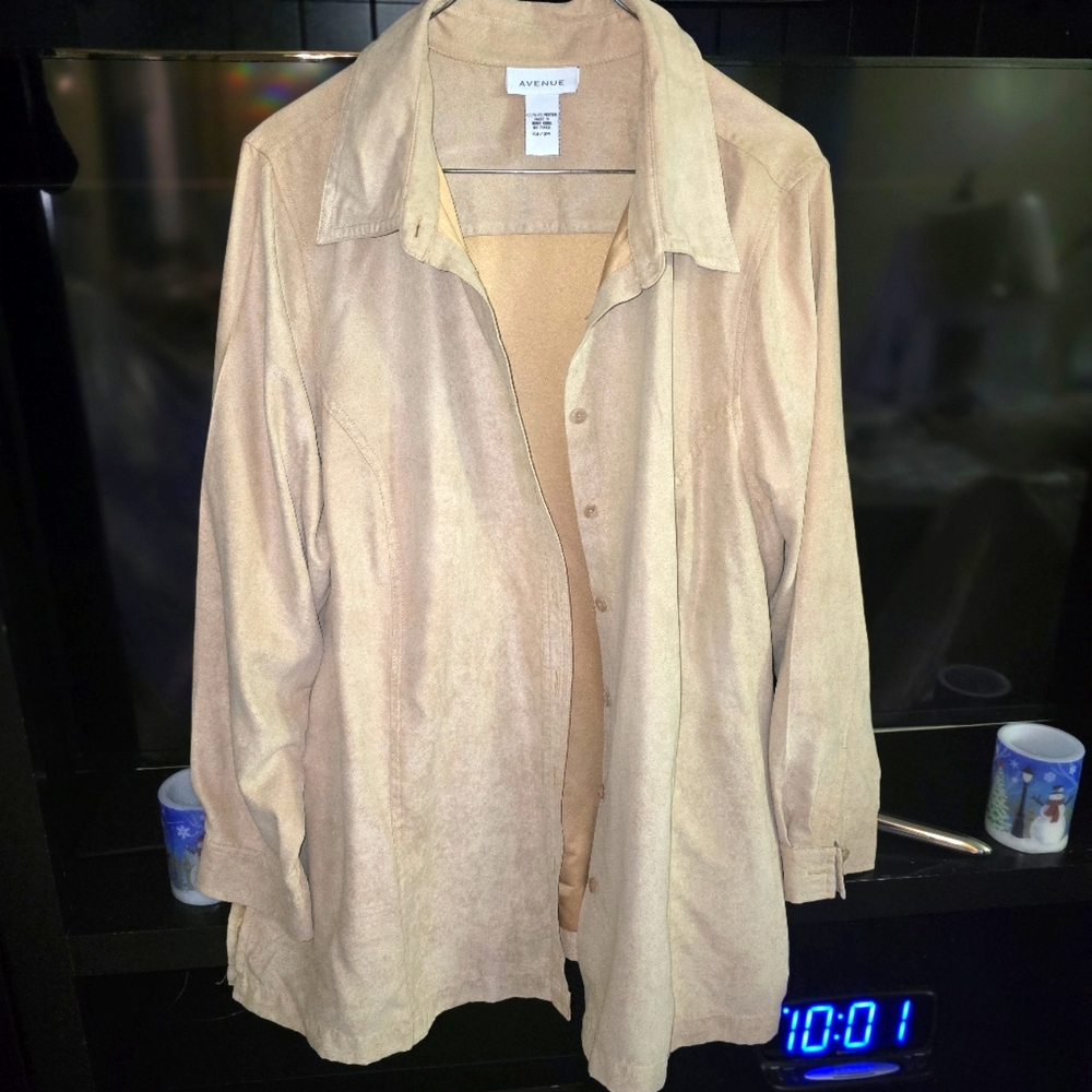 Womens tan long sleeve shirt/ cover up button down.